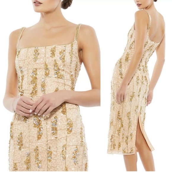 Mac Duggal Dresses & Skirts - Mac Duggal Nude/Gold Sequin Embellished Midi Dress Size 0 NWOT #10770